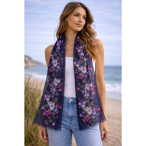 Isaac Mizrahi Accessories - Isaac Mizrahi 72" Long Floral Scarf Navy Romantic Cottagecore Boho Chic